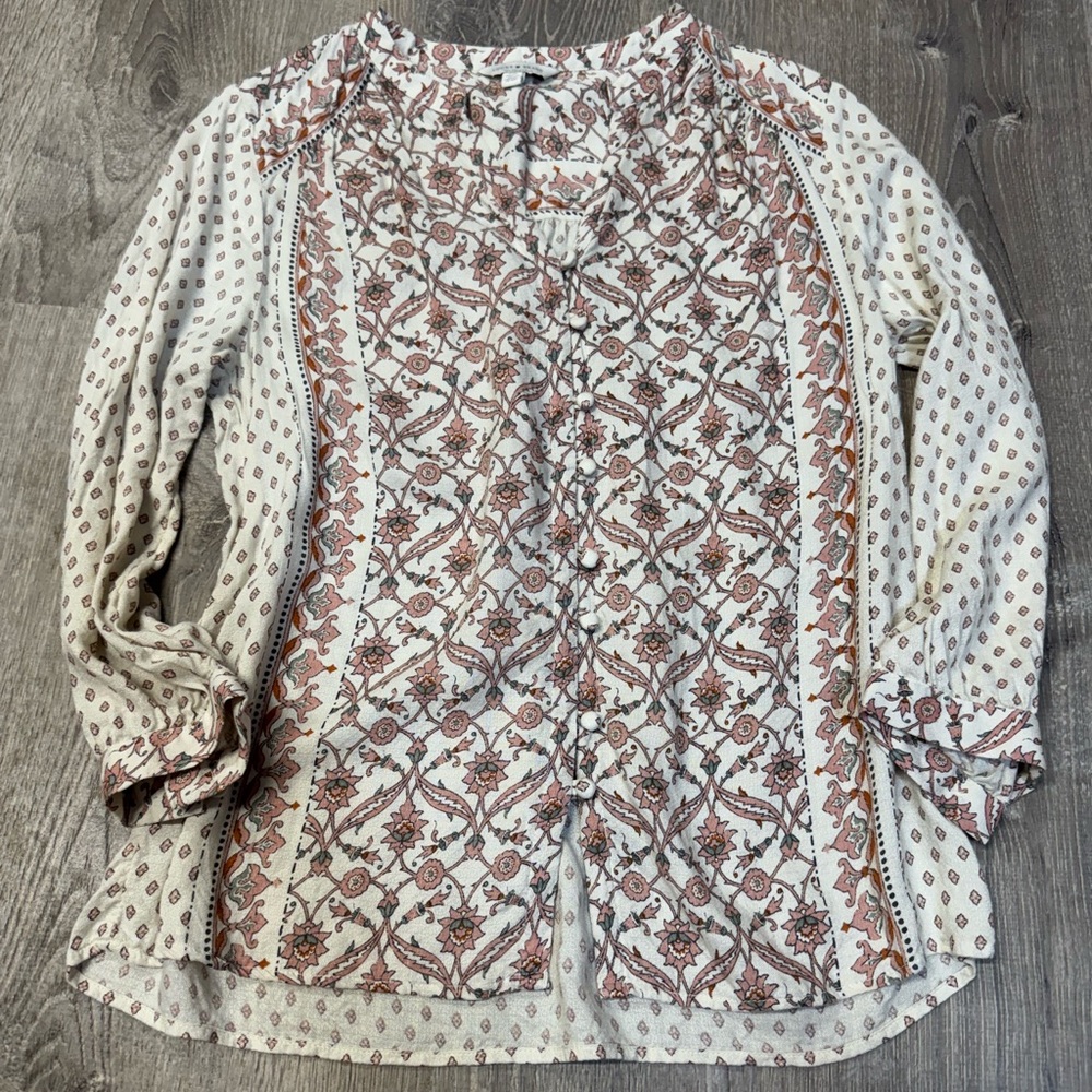 Lucky Brand Women’s Size Small blouse shirt Woven Top boho Button up long sleeve